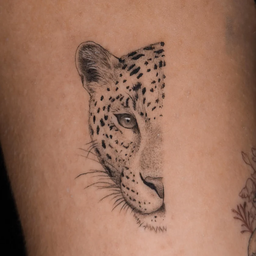 Rosto de felino na perna